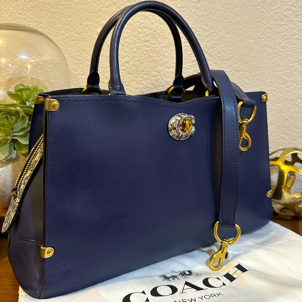 Coach 1941 Mason Carryall Satchel/Crossbody Navy Blue Leather/Snakeskin - 38717